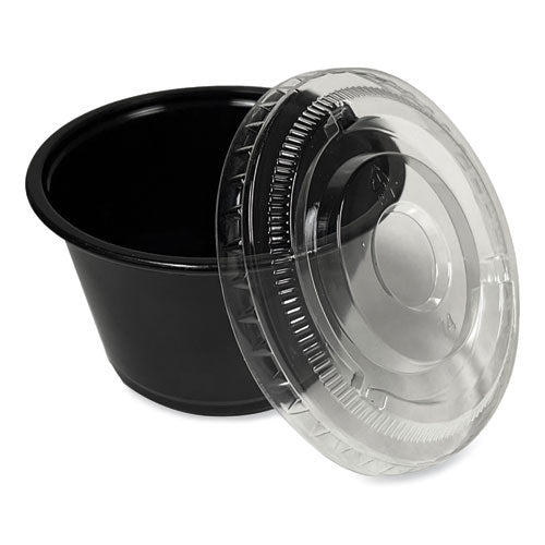 Image of Boardwalk® Souffle/Portion Cups, 4 oz, Plastic, Black, 2,500/Carton