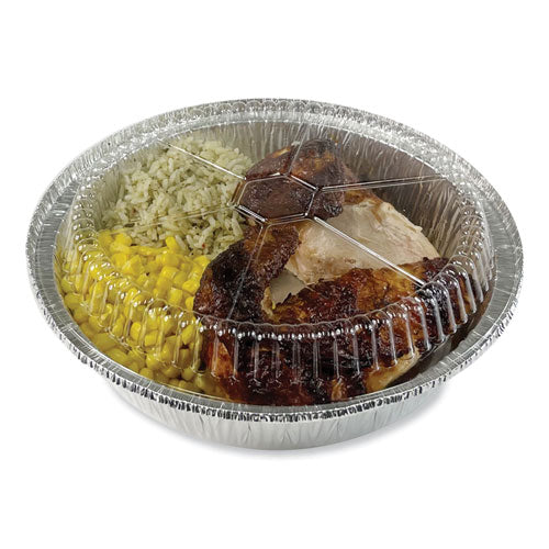 Image of Boardwalk® Round Aluminum To-Go Container Lids, Dome Lid, 9" Diameter, Clear, Plastic, 500/Carton