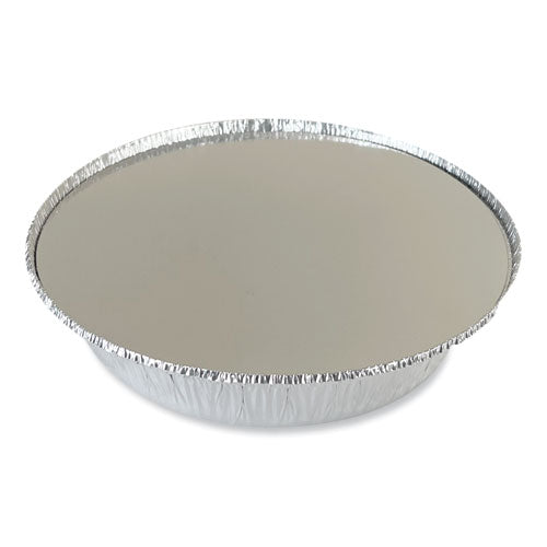 Image of Boardwalk® Round Aluminum To-Go Container Lids, Flat Lid, 9" Diameter, Silver, Paper, 500/Carton