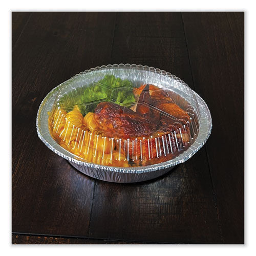 Image of Boardwalk® Round Aluminum To-Go Container Lids, Dome Lid, 7" Diameter, Clear, Plastic, 500/Carton