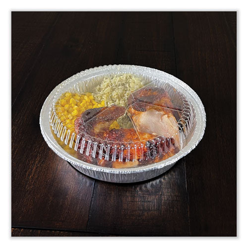 Image of Boardwalk® Round Aluminum To-Go Container Lids, Dome Lid, 9" Diameter, Clear, Plastic, 500/Carton