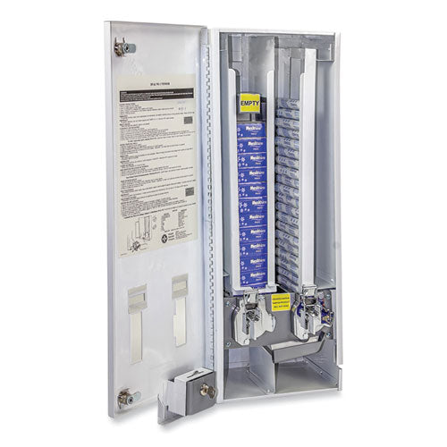 Image of HOSPECO® Dual Sanitary Napkin/Tampon Dispenser, 25 Cent Coin Mechanism, 11.13 x 7.63 x 26.38, White/Blue