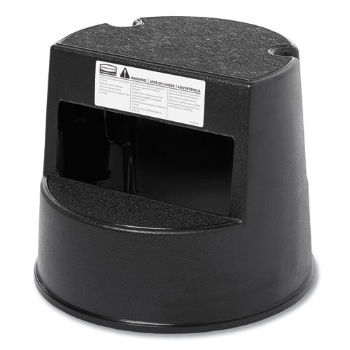 Image of Rubbermaid® Commercial Rolling Step Stool, Curved Design, 2-Step, Retracting Casters, 350 lb Capacity, 16" Diameter x 13.5"h, Black