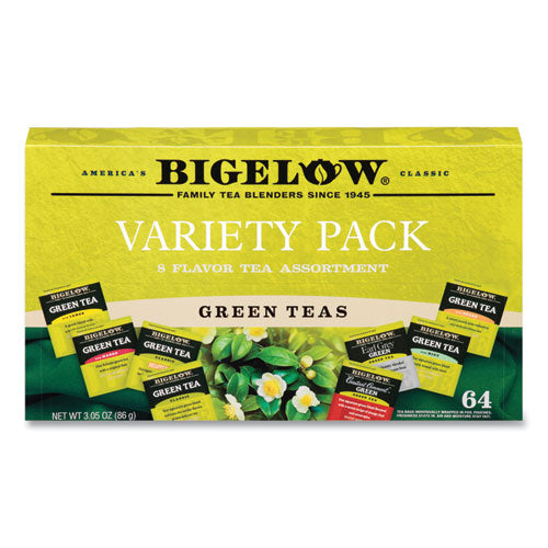 Image of Bigelow® Green Tea Assortment, Individually Wrapped, Eight Flavors, 64 Tea Bags/box