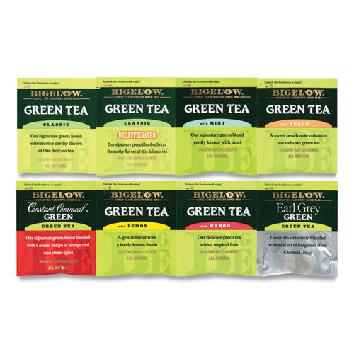 Image of Bigelow® Green Tea Assortment, Individually Wrapped, Eight Flavors, 64 Tea Bags/box