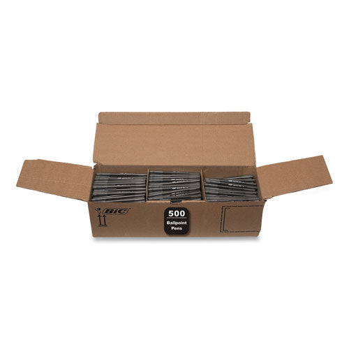 Image of BIC® Round Stic Xtra Life Ballpoint Pen, Stick, Medium 1 mm, Black Ink, Translucent Black Barrel, 500/Pack