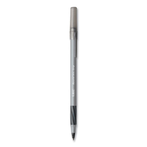 Image of BIC® Round Stic Grip Xtra Comfort Ballpoint Pen, Stick, Medium 1 mm, Black Ink, Gray/Black Barrel, 144/Pack