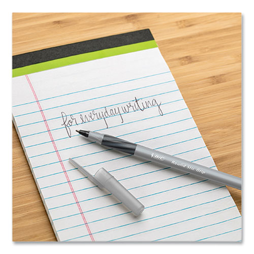 Image of BIC® Round Stic Grip Xtra Comfort Ballpoint Pen, Stick, Medium 1 mm, Black Ink, Gray/Black Barrel, 144/Pack