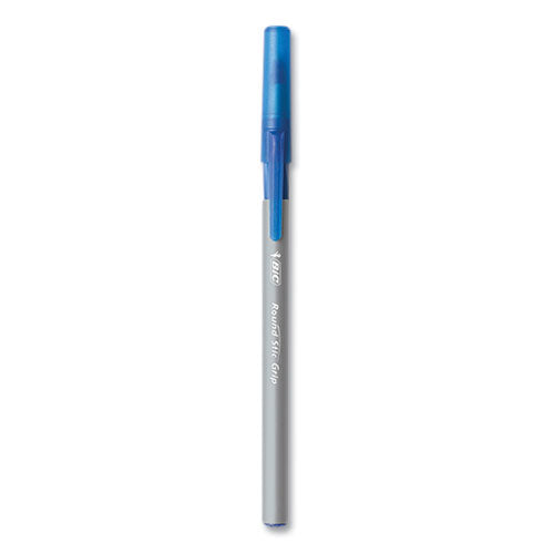 Image of BIC® Round Stic Grip Xtra Comfort Ballpoint Pen, Stick, Medium 1 mm, Blue Ink, Gray/Blue Barrel, 144/Pack