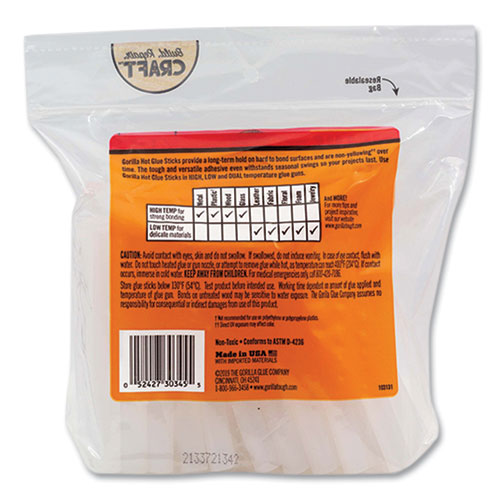 Image of Gorilla® Hot Glue Sticks, 0.43" Dia X 4", Dries Clear, 45/pack