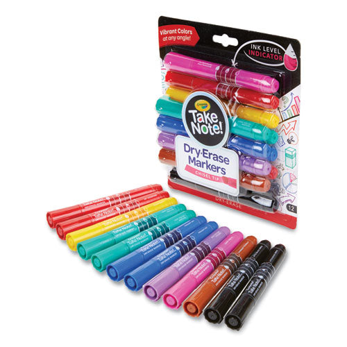 Image of Crayola® Take Note Dry-Erase Markers, Broad, Chisel Tip, Assorted, 12/Pack