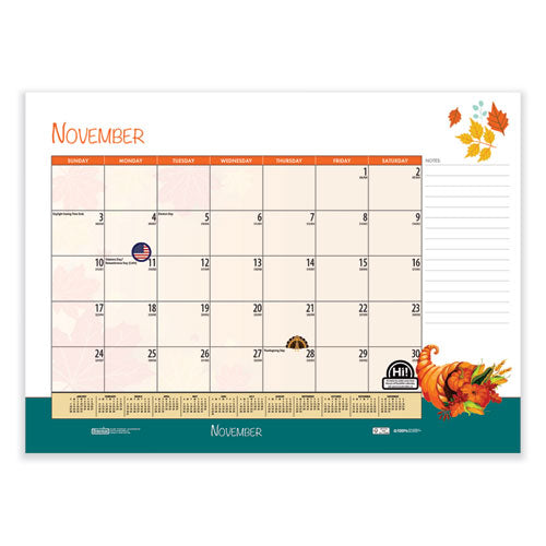 Image of House of Doolittle Recycled Desk Pad Calendar, Illustrated Seasons Artwork, 22 x 17, Black Binding/Corners,12-Month (Jan to Dec): 2025