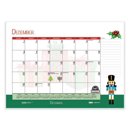 Image of House of Doolittle Recycled Desk Pad Calendar, Illustrated Seasons Artwork, 22 x 17, Black Binding/Corners,12-Month (Jan to Dec): 2025