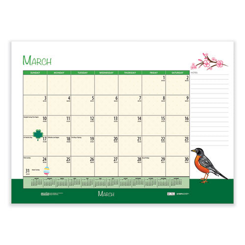 Image of House of Doolittle Recycled Desk Pad Calendar, Illustrated Seasons Artwork, 22 x 17, Black Binding/Corners,12-Month (Jan to Dec): 2025