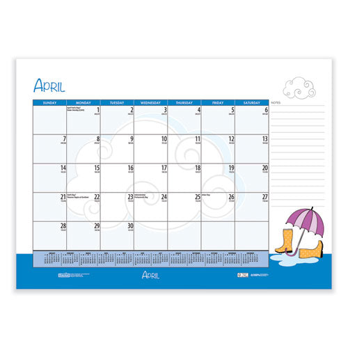 Image of House of Doolittle Recycled Desk Pad Calendar, Illustrated Seasons Artwork, 22 x 17, Black Binding/Corners,12-Month (Jan to Dec): 2025