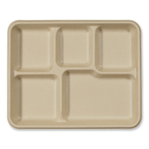 Image of World Centric® Fiber Trays, 5 Compartments, 8.5 x 10.24 x 1.01, Natural, Paper, 400/Carton