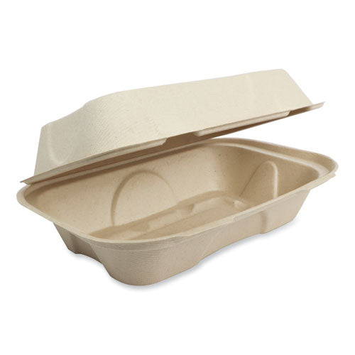 Image of World Centric® Fiber Hinged Containers, Hoagie Box, 9.2 x 6.4 x 3.1, Natural, Paper, 500/Carton