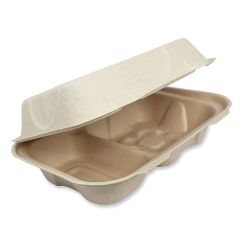 Image of World Centric® Fiber Hinged Containers, Hoagie Box, 9.2 x 6.4 x 3, Natural, Paper, 500/Carton
