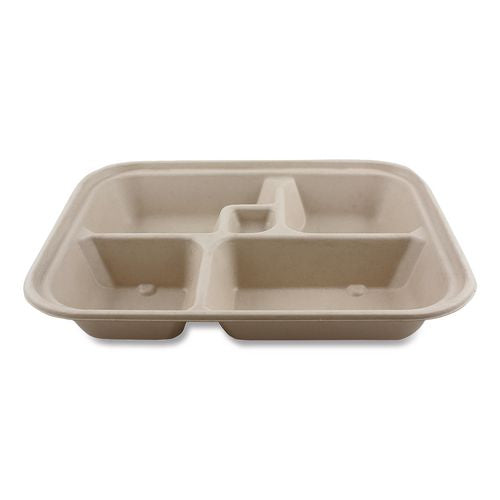 Image of World Centric® Fiber Containers, Bento Box, 5 Compartments, 12 x 9.5 x 2, Natural, Paper, 300/Carton