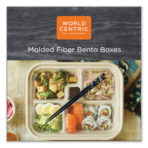 Image of World Centric® Fiber Containers, Bento Box, 5 Compartments, 12 x 9.5 x 2, Natural, Paper, 300/Carton