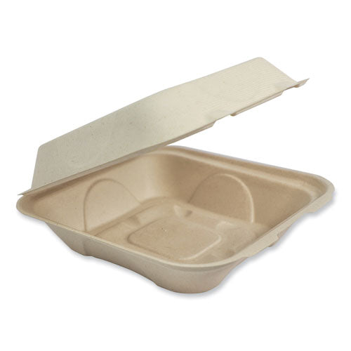 Image of World Centric® Fiber Hinged Containers, 9.2 x 9.1 x 3.2, Natural, Paper, 300/Carton
