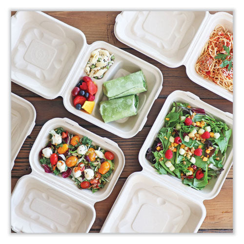 Image of World Centric® Fiber Hinged Containers, 7 x 8.3 x 3.2, Natural, Paper, 300/Carton