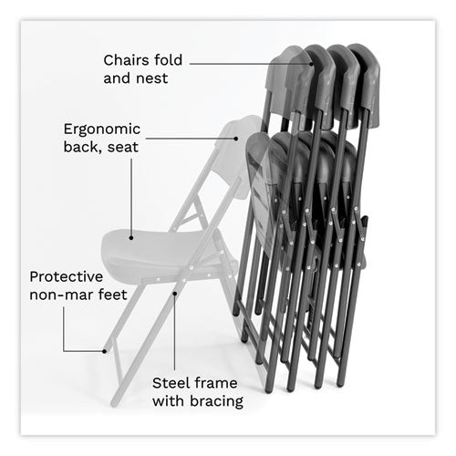 Image of Iceberg Rough n Ready Commercial Folding Chair, Supports Up to 350 lb, 18" Seat Height, Charcoal Seat/Back, Charcoal Base, 4/Pack