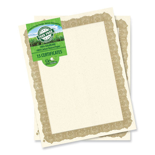 Image of Geographics® Tree Free Award Certificates, 8.5 x 11, Natural with Gold Braided Border, 15/Pack
