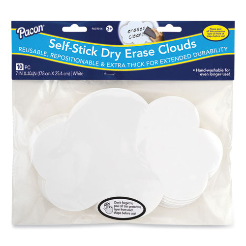 Image of Pacon® Self Stick Dry Erase Clouds, Laminated Foam Surface, 7" x 10", White, 10/Pack