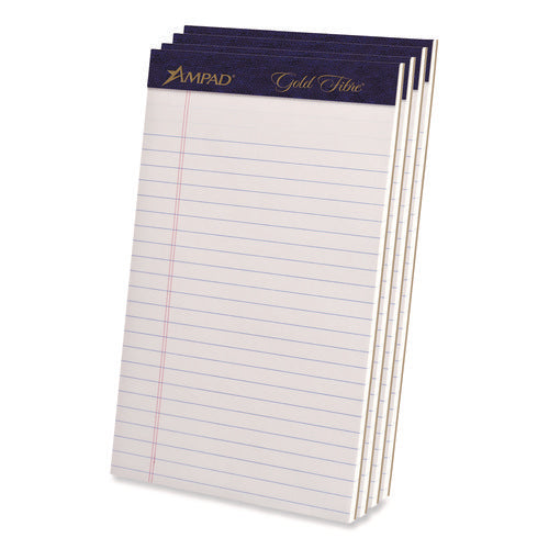 Image of Ampad® Gold Fibre Writing Pads, Narrow Rule, 50 White 5 X 8 Sheets, 4/pack