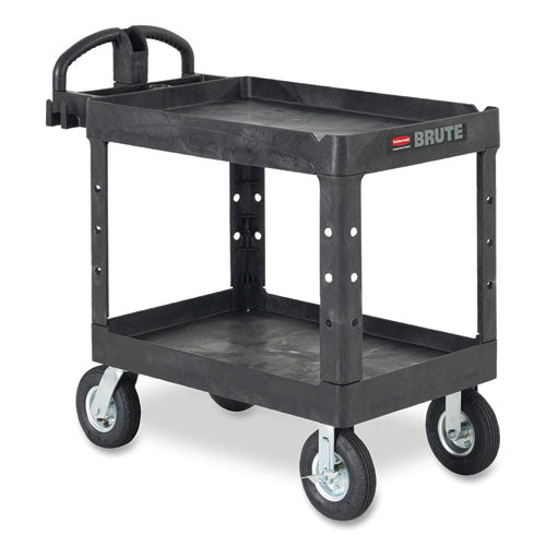 Image of Rubbermaid® Commercial BRUTE Heavy-Duty Utility Cart with Lipped Shelves, Plastic, 2 Shelves, 750 lb Capacity, 26" x 55" x 33.25", Black
