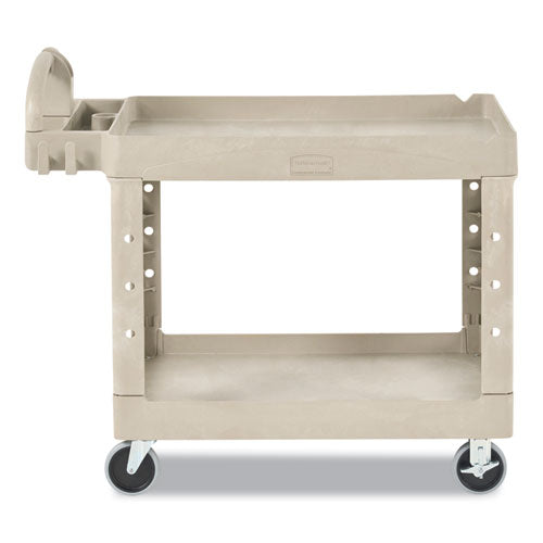 Image of Rubbermaid® Commercial BRUTE Heavy-Duty Utility Cart with Lipped Shelves, Plastic, 2 Shelves, 500 lb Capacity, 17.13" x 38.5" x 38.88", Beige