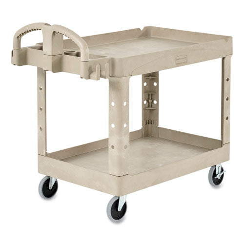 Image of Rubbermaid® Commercial BRUTE Heavy-Duty Utility Cart with Lipped Shelves, Plastic, 2 Shelves, 500 lb Capacity, 17.13" x 38.5" x 38.88", Beige