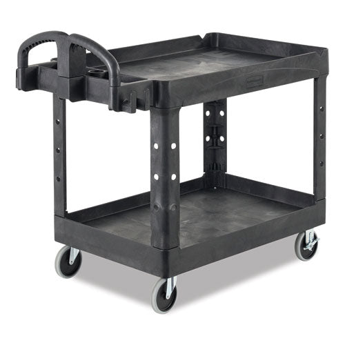 Image of Rubbermaid® Commercial BRUTE Heavy-Duty Utility Cart with Lipped Shelves, Plastic, 2 Shelves, 500 lb Capacity, 17.13" x 38.5" x 38.88", Black