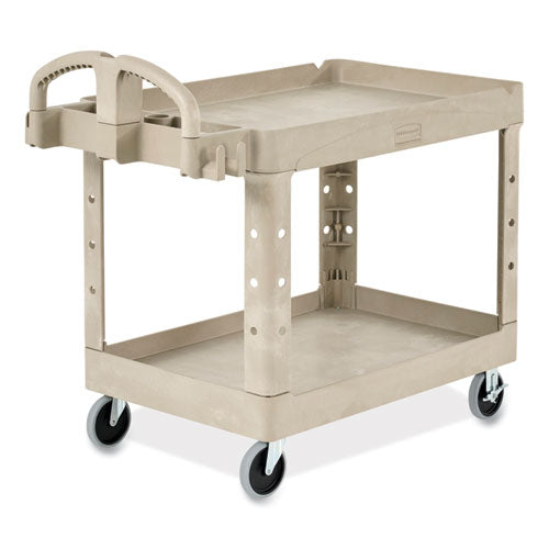 Image of Rubbermaid® Commercial BRUTE Heavy-Duty Utility Cart with Lipped Shelves, Plastic, 2 Shelves, 500 lb Capacity, 25.9" x 45.2" x 32.2", Beige