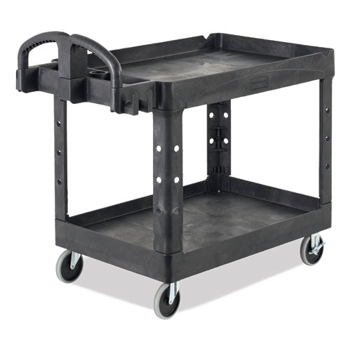 Image of Rubbermaid® Commercial BRUTE Heavy-Duty Utility Cart with Lipped Shelves, Plastic, 2 Shelves, 500 lb Capacity, 25.9" x 45.2" x 32.2", Black