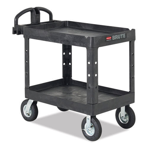 Image of Rubbermaid® Commercial BRUTE Heavy-Duty Utility Cart with Lipped Shelves, Plastic, 2 Shelves, 500 lb Capacity, 25.9" x 45.2" x 32.2", Black