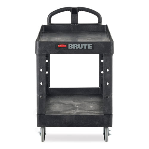 Image of Rubbermaid® Commercial BRUTE Heavy-Duty Utility Cart with Lipped Shelves, Plastic, 2 Shelves, 500 lb Capacity, 25.9" x 45.2" x 32.2", Black