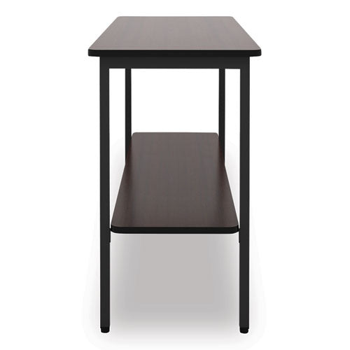 Image of Iceberg OfficeWorks One-Shelf Utility Table, Rectangular, 47.25" x 17.7" x 29.5", Walnut Top, Black Base/Legs