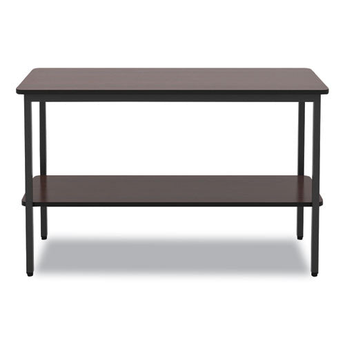 Image of Iceberg OfficeWorks One-Shelf Utility Table, Rectangular, 47.25" x 17.7" x 29.5", Walnut Top, Black Base/Legs
