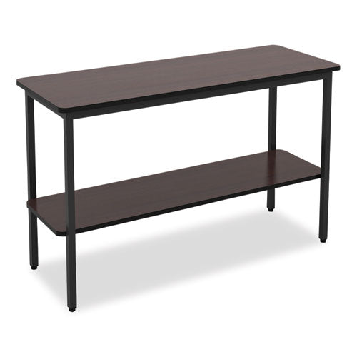 Image of Iceberg OfficeWorks One-Shelf Utility Table, Rectangular, 47.25" x 17.7" x 29.5", Walnut Top, Black Base/Legs