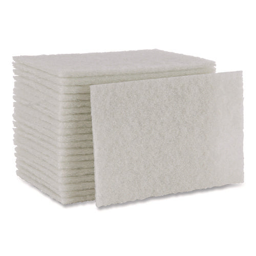 Image of Boardwalk® Light-Duty Scouring Pad, 6 x 9, White, 20/Carton