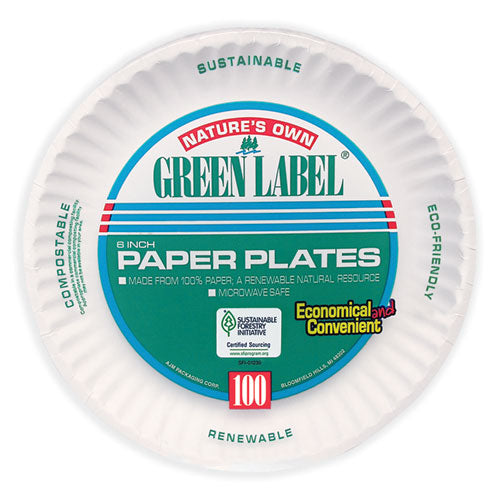 Image of AJM Packaging Corporation White Paper Plates, 6" Dia, 100/pack, 10 Packs/carton