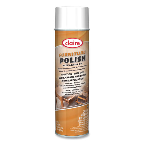 Image of Claire® Furniture Polish with Lemon Oil, Lemon Scent; 19 oz Aerosol Spray, Dozen