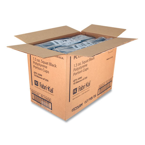 Image of Fabri-Kal® Portion Cups, 1.5 oz, Squat, Plastic, Black, 250/Sleeve, 10 Sleeves/Carton