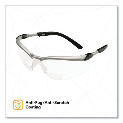 Image of 3M BX Molded-In Diopter Safety Glasses, 2.5+ Diopter Strength, Silver/Black Frame, Clear Lens