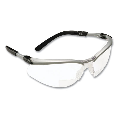 Image of 3M BX Molded-In Diopter Safety Glasses, 2.0+ Diopter Strength, Silver/Black Frame, Clear Lens