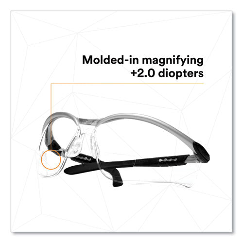 Image of 3M BX Molded-In Diopter Safety Glasses, 2.0+ Diopter Strength, Silver/Black Frame, Clear Lens