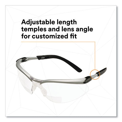 Image of 3M BX Molded-In Diopter Safety Glasses, 2.5+ Diopter Strength, Silver/Black Frame, Clear Lens