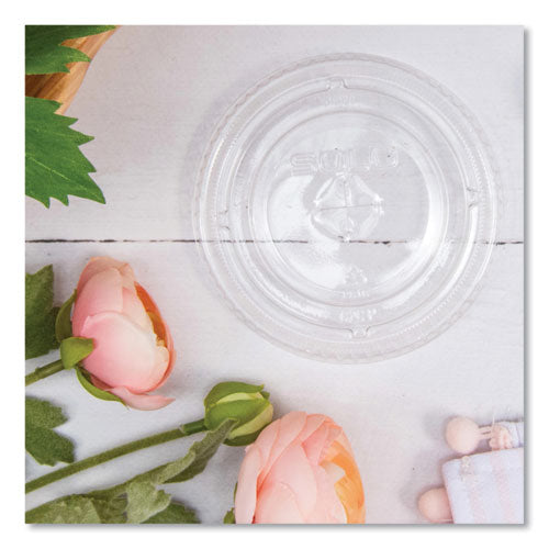 Image of SOLO® PETE Flat Straw-Slot Cold Cup Lids, Fits 16 oz to 24 oz Cold Cups, Plastic, Clear, 100/Pack, 10 Packs/Carton